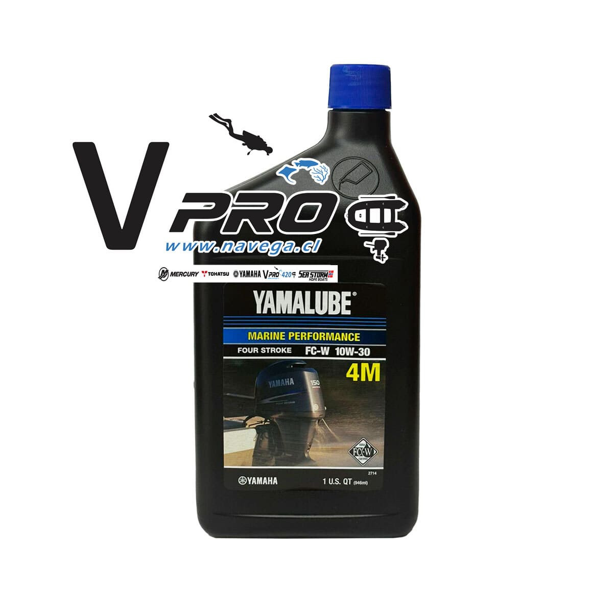 Aceite YAMAHA 4T 10W-30 Marine para todos los Motores Fuera de Borda 4 tiempos | 12 botellas de 946ml